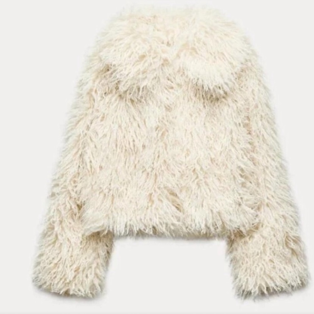 Zara Cream Faux Fur Jacket Coat xsmall New - Picture 2 of 4